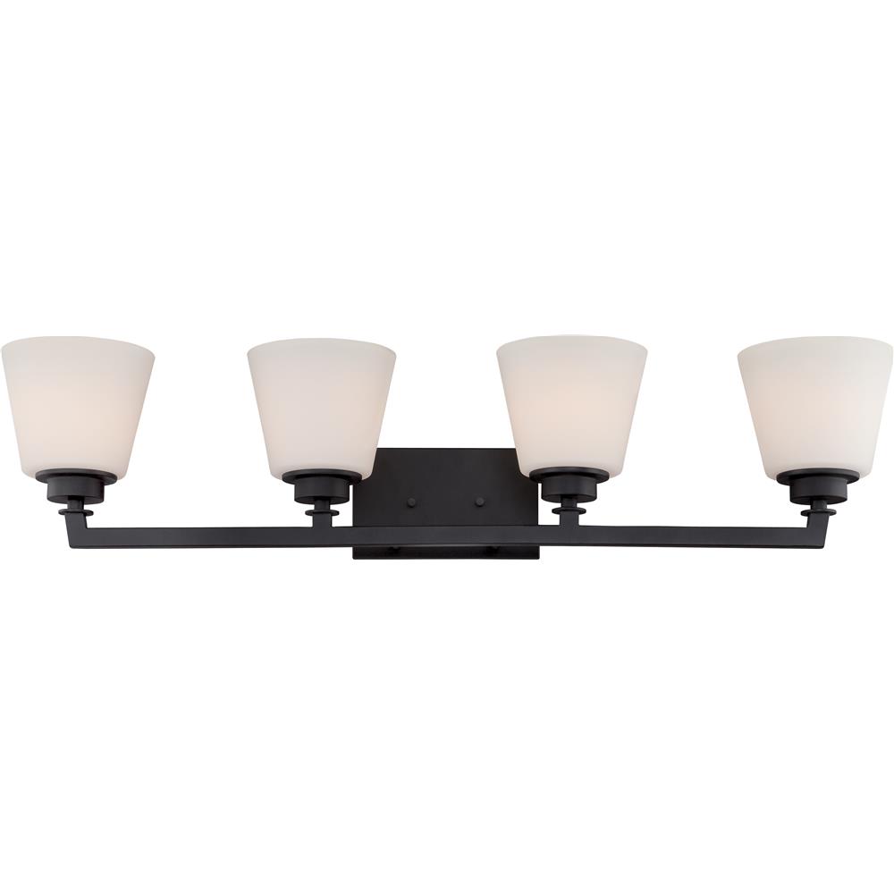 Nuvo Lighting 60/5554  Mobili - 4 Light Vanity Fixture with Satin White Glass in Aged Bronze Finish